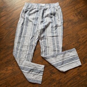 Sigrid Olsen Linen Cotton Striped Coastal Nautical Beach Straight Leg Pant